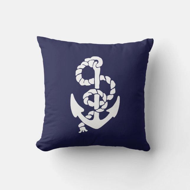 Navy Blue Nautical Anchor Sierkussen buitenshuis (Voorkant)