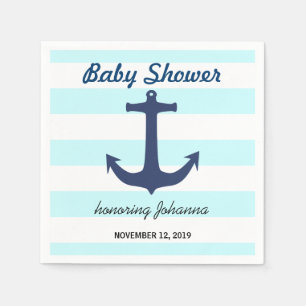 Navy Blue Nautical Anchor Stripes Baby shower Servet