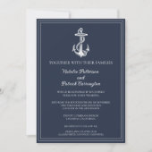 Navy Blue Nautical Anchor Wedding Invitation Kaart (Voorkant)