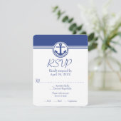 Navy Blue Nautical Anchor Wedding RSVP Kaart (Staand voorkant)