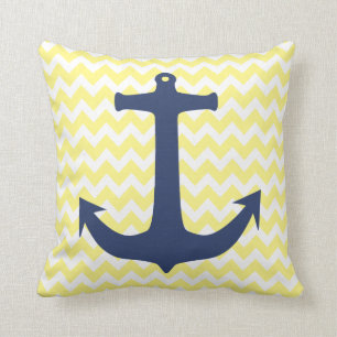 Navy Blue Nautical Anchor Yellow White Chevron Kussen
