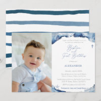 Navy Blue Nautical Baptism 1e verjaardag