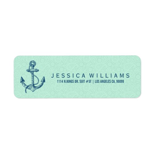 Navy Blue Nautical Boat Anchor & Stripes 2 Etiket (Voorkant)