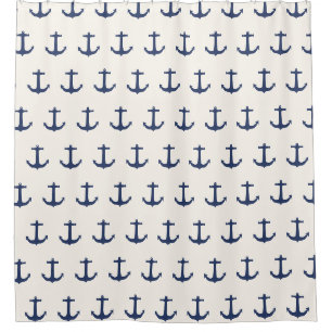 Navy Blue Nautical Classic Anchor Showgordijn Douchegordijn