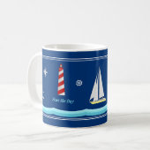 Navy Blue Nautical Coffee Mok voor bootliefhebbers (Voorkant links)
