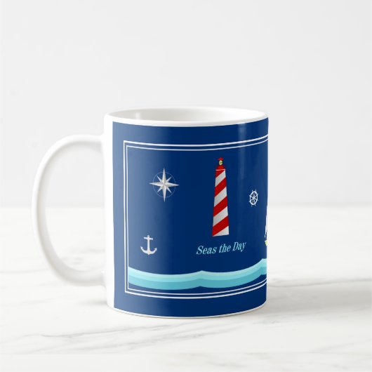 Navy Blue Nautical Coffee Mok voor bootliefhebbers (Links)