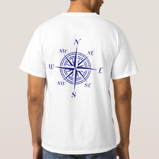 Navy Blue Nautical Compass Roos T-shirt (Achterkant)