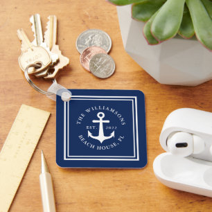 Navy Blue Nautical Custom Name Boat Anchor Sleutelhanger