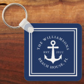 Navy Blue Nautical Custom Name Boat Anchor Sleutelhanger (Voorkant)