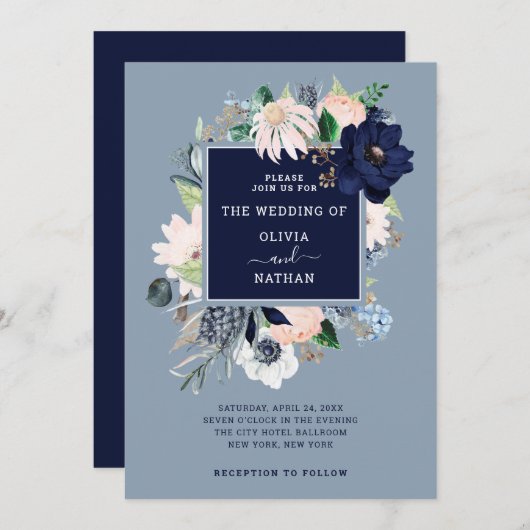 Navy Blue Nautical Floral | Weddenschap Kaart (Voorkant / Achterkant)