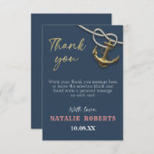 Navy Blue Nautical Gold Anchor Rope Vrijgezellenfe Bedankkaart (Voorkant / Achterkant)