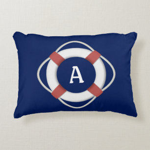Navy Blue Nautical Lifesaver Monogram Accent Kussen