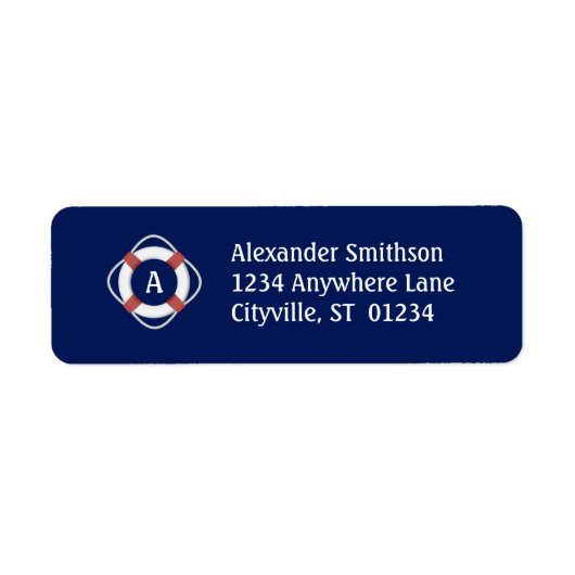 Navy Blue Nautical Lifesaver Monogram Etiket (Voorkant)