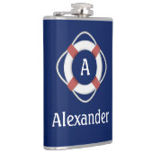 Navy Blue Nautical Lifesaver Monogram Heupfles (Rechts)