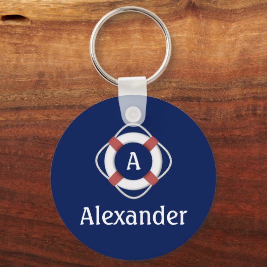 Navy Blue Nautical Lifesaver Monogram Sleutelhanger (Achterkant)