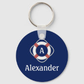Navy Blue Nautical Lifesaver Monogram Sleutelhanger (Achterkant)