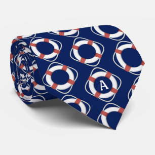 Navy Blue Nautical Lifesaver Monogram Stropdas