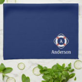 Navy Blue Nautical Lifesaver Monogram Theedoek (Gevouwen)