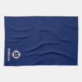 Navy Blue Nautical Lifesaver Monogram Theedoek (Horizontaal)