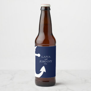 Navy Blue, Nautical met Anchor Bier Etiket