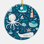 Navy Blue Nautical Ocean Boy Keramisch Ornament (Voorkant)