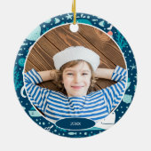 Navy Blue Nautical Ocean Boy Keramisch Ornament (Achterkant)