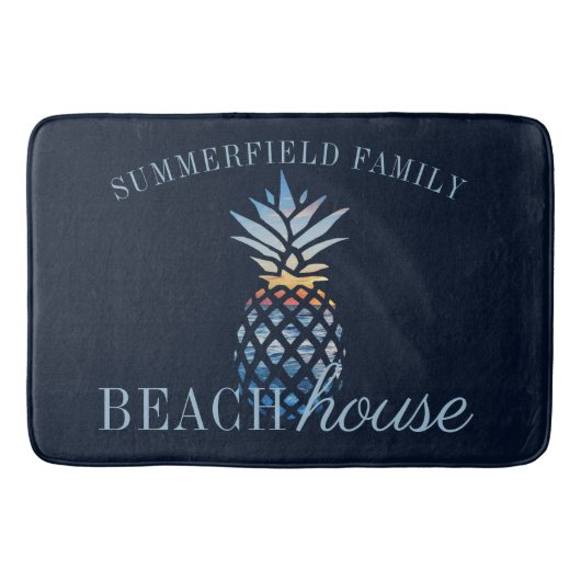 Navy Blue Nautical Personalized Beach House Family Badmat (Voorkant)