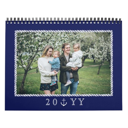 Navy Blue Nautical Rope Lijst Foto Kalender (Hoes)