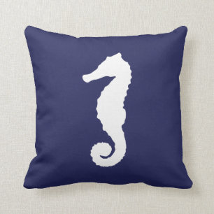Navy Blue Nautical Seahorse Kussen