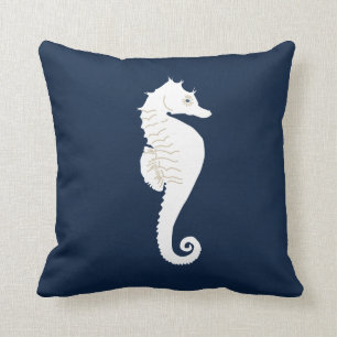 Navy Blue Nautical Sierkussen White Zee Horse