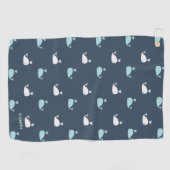 Navy Blue Nautical Theme. Cute Whale Pattern. Golfhanddoek (Horizontaal)