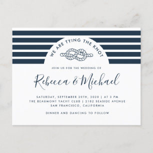 Navy Blue Nautical Tying the Knot Wedding Uitnodiging Briefkaart