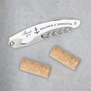 Navy Blue Nautical Weddenschap Bedankt voor de dou Kurkentrekker