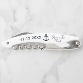 Navy Blue Nautical Wedding Bewaar de datum Kurkentrekker (Achterkant)