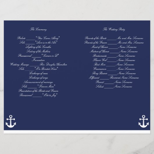 Navy Blue Nautical Wedding Ceremony Program Flyer (Achterkant)