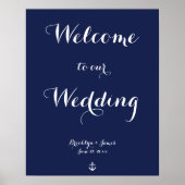 Navy Blue Nautical Wedding Reception Sign Print (Voorkant)