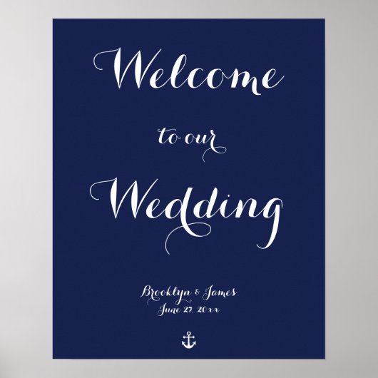 Navy Blue Nautical Wedding Reception Sign Print (Voorkant)