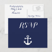 Navy Blue Nautical Wedding RSVP Briefkaart (Voorkant / Achterkant)