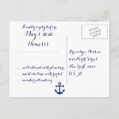 Navy Blue Nautical Wedding RSVP Briefkaart (Achterkant)
