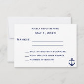 Navy Blue Nautical Wedding RSVP Kaart met Anchor (Achterkant)
