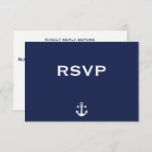 Navy Blue Nautical Wedding RSVP Kaart met Anchor (Voorkant / Achterkant)