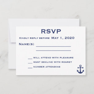 Navy Blue Nautical Wedding RSVP Kaart met Anchor