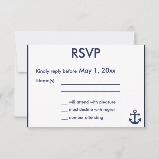 Navy Blue Nautical Wedding RSVP Kaarten Blue Ancho (Voorkant)