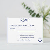 Navy Blue Nautical Wedding RSVP Kaarten Blue Ancho (Staand voorkant)