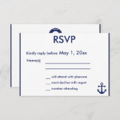 Navy Blue Nautical Wedding RSVP Kaarten Blue Ancho (Voorkant / Achterkant)