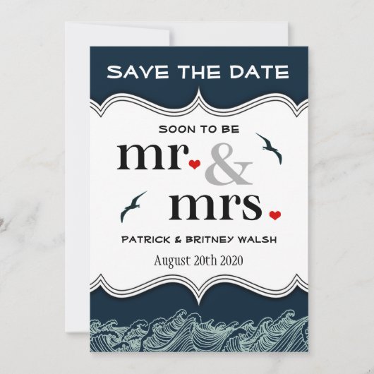 Navy Blue Nautical Wedding Save the Date Cards (Voorkant)