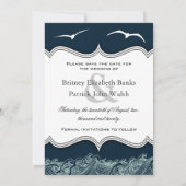 Navy Blue Nautical Wedding Save the Date Cards (Achterkant)