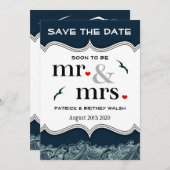 Navy Blue Nautical Wedding Save the Date Cards (Voorkant / Achterkant)