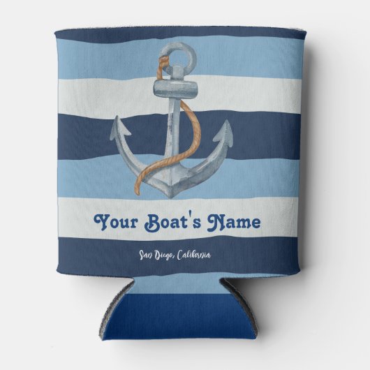 Navy Blue Nautical Welkom Over Custom Boat Blikjeskoeler (Voorkant)