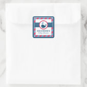 Navy Blue Nautical Whale Baby Boy Shower Red Vierkante Sticker (Tas)